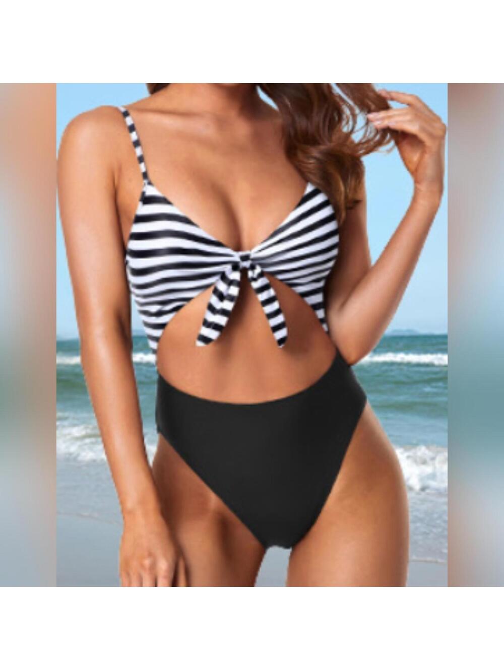 NWT Tempt Me One Piece Tie Knot Front Cutout Monokini Swimsuit, Medium (8-10)